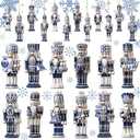 Barydat 36 Pcs Christmas Nutcracker Ornaments for Tree Blue and White Nutcracker Christmas Decoration Wooden Blue and White Hanging Ornaments for Xmas Tree Crafts