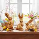 Easter Bunny Decorations, 3 PCS Resin Gold Bunny Figurines Vintage Rabbit for Easter Decor Small Decorative Rabbit Statues for Home Decor, Spring Tabletop Centerpiece(Rose Gold 3pcs)