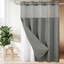 Colorful Star Extra Long Waffle Weave Shower Curtains, 256GSM Heavy Duty Shower Curtain with Snap in Fabric Liner, Hotel Style No Hook Waterproof Bathroom Curtain Set, 72 x 87 Inch, Grey