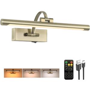 Tassuowell LED Picture Lights for Wall Rechargeable, Battery Operated Art Light for Paintings Wireless,15.7inch Antique Bronze Gallery Light for Artwork