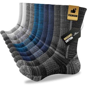 Niorasen Men's Cotton Crew Work Socks, 5 Pairs Cushioned Boot Moisture Athletic Socks for Hiking Sports Running