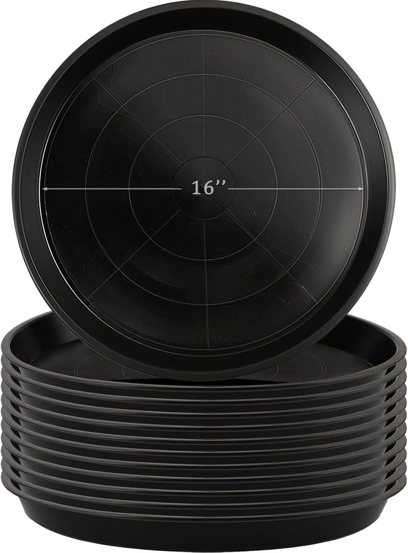 Eccliy 12 Pcs 16 Inch Plastic Plant Saucers Tray, Black, Round