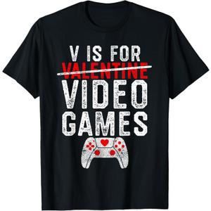 V is for Video Games Valentines Day Gamer Men Boys Gift T-Shirt Small