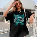 Football Shirts Women Game Day Oversized Shirt Football Team Fan Tee Sports Jersey Gift Tops (Black, S)