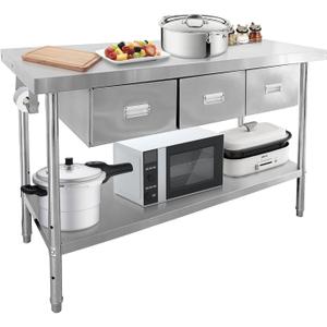 60" x 24" Stainless Steel Table with 3 Drawers, NSF Prep Table with Adjustable Undershelf & Paper Towel Holder, Heavy-Duty Food Prep Worktable for Commercial Kitchen Restaurant Garage Warehouse