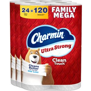 Charmin Ultra Strong Clean Touch Toilet Paper, 24 Family Mega Rolls = 120 Regular Rolls