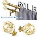 Gold Double Curtain Rod 72 to 144 Inch,Double Decorative Crystal Drapery Rods with Solid Aluminum Bracket Acrylic Sheer Bling Foil Finials,1" Front and 5/8" Back Heavy Duty Curtain Rods for Windows