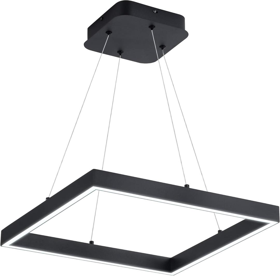 Modern Led Pendant Light Square Led Chandelier 1 Ring Acrylic Pendant Lighting Fixture for Bedroom Living Room Dining Room Kitchen Island 25W 6000K Not-dimmable 15.7L*15.7" W (Black)
