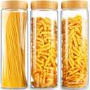 Glass Canisters With Airtight Bamboo Lids - 3 Pack 80oz Cereal Containers, Cookie Jars, Pasta Storage - Screw On Kitchen Jars
