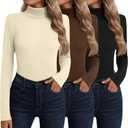 Neer 3 Pack Cotton Women's Turtleneck Long Sleeve Tops Thermal Underwear Base Layer Fall Winter Shirts Sweater (Large, Black, Brown, Cream)