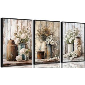 Vintage Rustic Farmhouse Wall Art Vintage Country Floral Still Life Wall Decor White Daisy Paintings Pictures Wildflower Prints for Kitchen Bathroom Living room Decoration 16x24in Poster