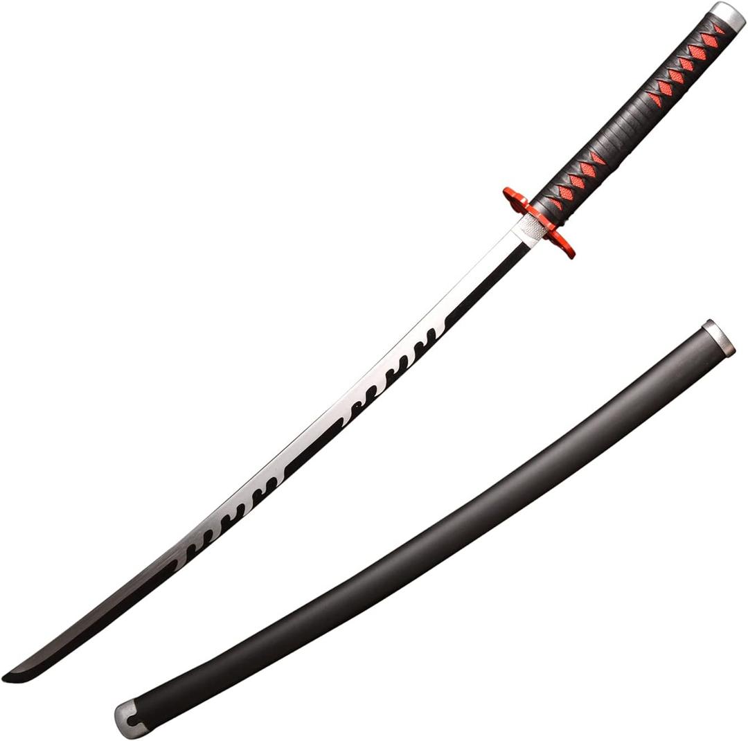 Sword Valley Demon Series Anime Sword - Slayers Katana40.9" LengthAnime Original Texture Carbon Steel Blade Carving SymbolNon-Slip Gripfor Cosplay & Display (God of Fire Kamado Tanjirou)