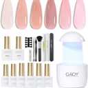 GAOY Gel Nail Polish Kit with UV Light for Beginners, 6 Colors Sheer Jelly Nude Pink, Gel Polish Kit with Top and Base Coat for Salon and Nail Art DIY at Home, Pinkish