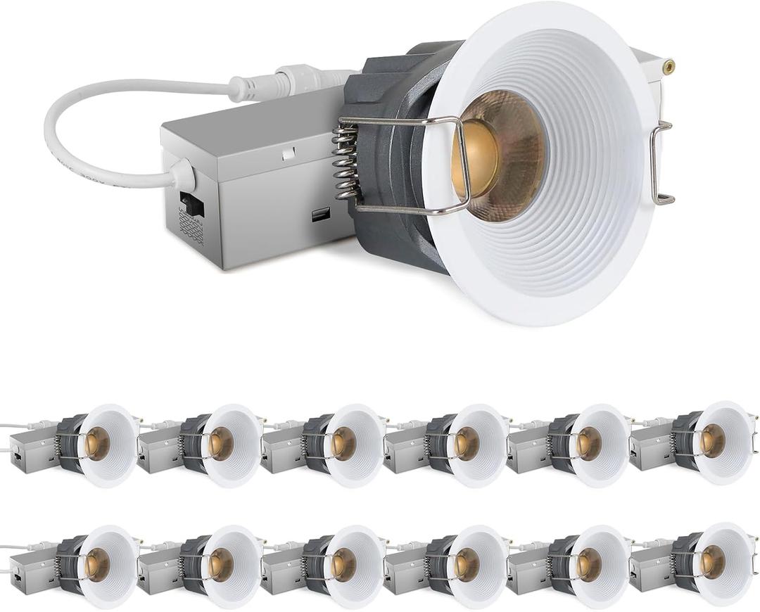 Adetu 2 Inch 5CCT White LED Recessed Ceiling Light with Junction Box, 2700K/3000K/4000K/5000K Selectable, CRI90, 8W COB, 780LM, Dimmable Canless IP65 Waterproof Downlight-ETL&FCC (White, 12 Pack)