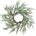 Winlyn 4 Pcs Artificial Snowy Cedar Pine Candle Rings Christmas Candle Holder Rings Wreaths with Pine Cones Red Pip Berries Mini Winter Wreaths 15.7" Wide for Farmhouse Christmas Winter Holiday Dcor