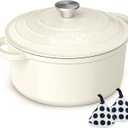 Enameled Cast Iron Dutch Oven - Umite Chef 5QT Pot with Lid & Cotton Potholders - Heavy-Duty Cookware for Bread Baking, Braising, Stews, Roasting(Cream White)