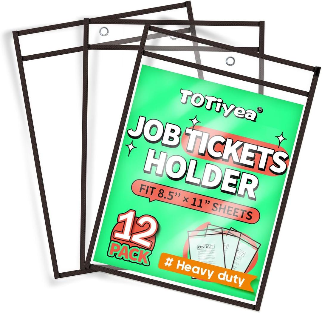 TOTiyea 12 Pack Oversized Job Ticket Holder-Shop Holder-Both Sides Clear, Heavy Duty, Perfect for Workspaces in Shops, Offices, or Classrooms, Black
