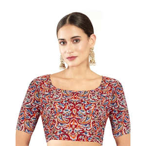 Chandrakala Cotton Printed Blouses for Women Sarees, Elbow Sleeves Ajrakh Print Crop top Choli M