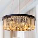 Wellmet Crystal Chandeliers for Dining Room Light Fixture, 6 Lights Farmhouse Chandelier, Modern Pendant Lights for Living Room, Kitchen Island, Bedroom, entryway, Hallway, Gold Teak, W-21.66