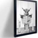 Black Framed Highland Cow Wall Art in Bathtub, Funny Black and White Canvas Picture, Humor Animals Artwork Prints for Bathroom, Bedroom, Kids Decor (8"L x 10"W)