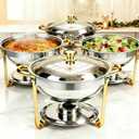 4 Pack 6QT Round Stainless Steel Chafing Dishes for Buffet | Chafing Dish Set with Rolled Edges, Water Pan, Food Warmers for Party Buffets, Birthdays, Holiday Parties, Events, and Weddings