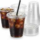 100 Pack - 10 oz Clear Plastic Cups with Lids and Straws,Sturdy Food Safe Plastic Iced Coffee cups for cold water,iced coffee,smoothies,milkshakes,icecream cold drinks to go (10, Fluid Ounces)