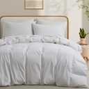 White Duvet Cover Full Size, 100% Washed Cotton Linen Like Bedding Set with Zipper Closure (No Comforter), 80x90 Inches