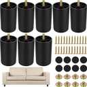 TURSTIN 8 Pack 3 Inch Plastic Furniture Legs with M8 T-Nuts Screws Tapered Sofa Couch and Chair Legs Replacement Furniture Legs for DIY Projects Sofas Coffee Tables Dressers Beds, Black
