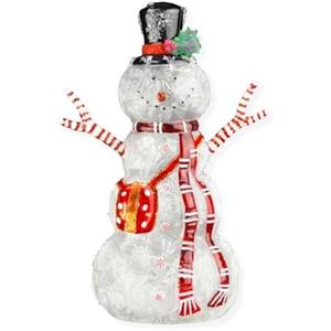 Red Carpet Studios Décor LED Light Up Standing Glass Snowman w/Red Scarf, 10.3" one arm fallen off
