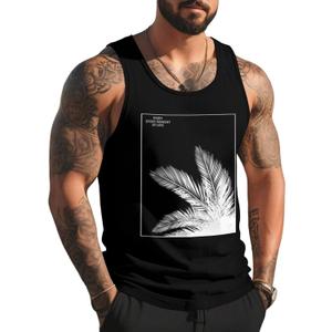 Mens Tank Tops Summer Beach Vacation Sleeveless Shirts Casual Palm Graphic Muscle Gym Workout Tank Top (XX-Large, Black Palm Leaves)