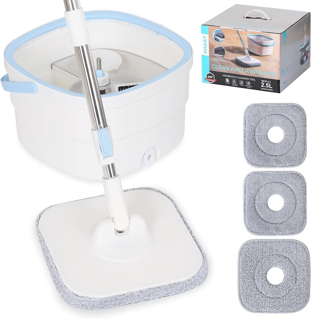 Spin Mop and Tub with Separate Dirty and Clean Water for Floor Cleaning Spinning Mop