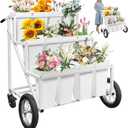 PROLEE Flower Stand, Flower Display Stand with Large Wheels, Flower Cart with 12 Buckets, Flower Cart for Wedding and Parties, White