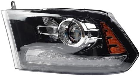 Dasbecan OE Projector Halogen Headlights w/LED Signal DRL Compatible With Dodge Ram 1500 2500 3500 2013-2018 Left Driver Side Headlamp assembly Black Housing Amber Reflector w/Bulbs