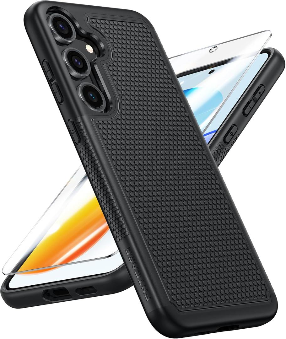 FNTCASE for Samsung Galaxy S25-Plus Case: S24-Plus Dual Layer Heavy Duty Cell Phone Protective Cover Shockproof Rugged with Non-Slip Textured - Military Drop Protection Bumper Tough - 6.7 inch (Black)