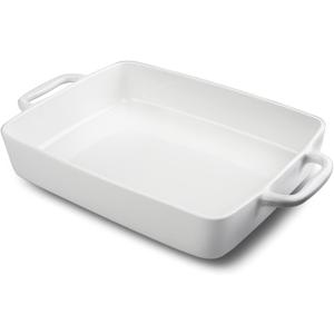 9 x13 Baking Dish Ceramic Lasagna Pan for Oven, Large Bakeware Tray Rectangular Casserole Dishes with Double Handle for Cooking and Daily Use -White