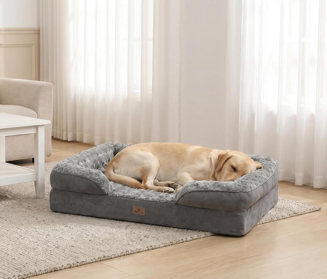 XXL Orthopedic Dog Beds Large Sized Dog - Washable Large Dog Cat Bed Waterproof, Comfort Dogs Couch Sofa with Washable Removable Cover, Pet Bed with Nonskid Bottom, 53'', Dark Grey