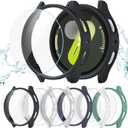 6+6 Pack for Samsung Galaxy Watch 7 44mm Screen Protector Case, Hard PC Bumper + HD Anti-Fog Tempered Glass Protective Film, Waterproof Face Cover Set for Galaxy Watch 7 44mm Accessories (Black+Clear+Silver+Darkblue+White+Green)