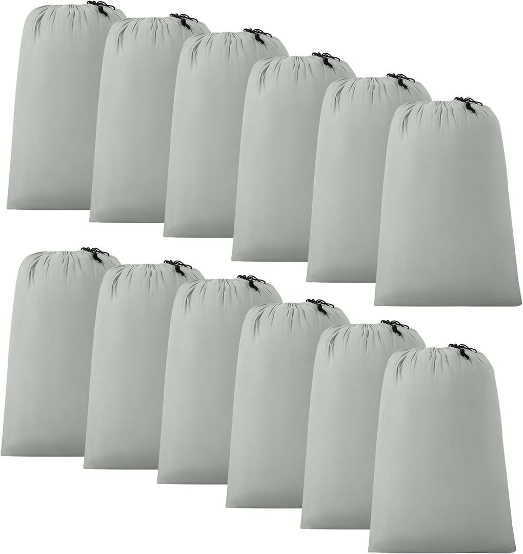 ZPECC Travel Laundry Bag 12 Pack,Bulk Extra Large Heavy Duty Bags, Durable Dirty Clothes Organizer With Drawstring, Fit a Basket or Hamper (40" X 30",Light Grey)