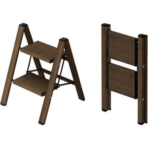 Taranta 2 Step Ladder,Aluminum Lightweight Folding 2 Step Stool with Anti-Slip Wide Pedal,330lbs Capacity Step Ladder for Household,Kitchen,Office - Walnut