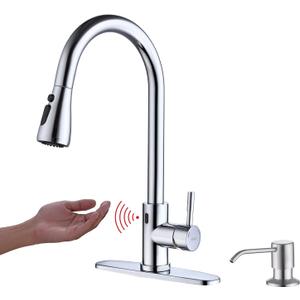 Keer Touchless Faucet with Pull-Down Sprayer, Polished Chrome, Hands-Free, 3 Modes, Single Handle, Easy Assembly