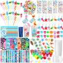 Poen 172 Pcs Under the Sea Party Favors Set Include Cup Straw Stamp Clap Bracelet Keychain Ring Puzzle Sticker Animal Miniature Card for Birthday Party Baby Shower Goody Bag Stuffer