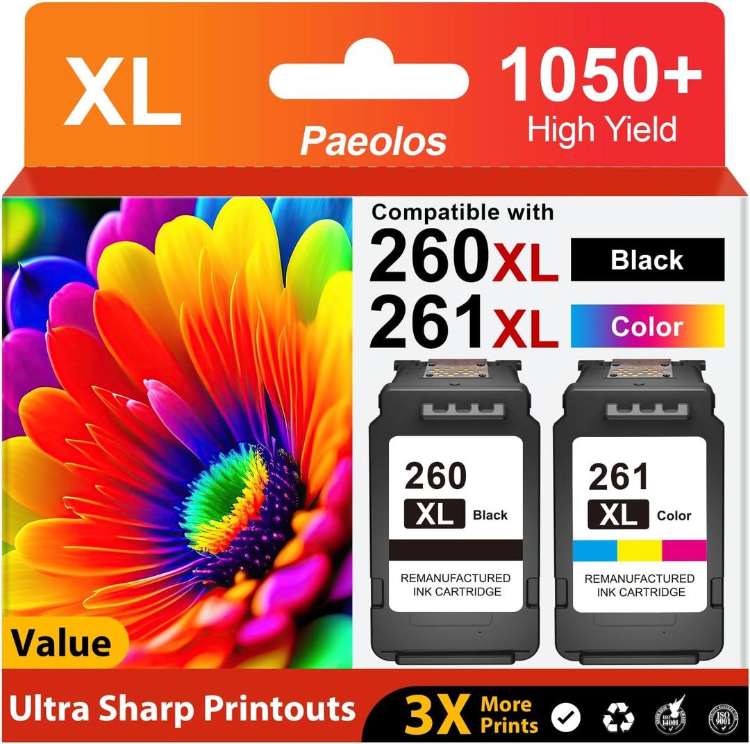 260XL 261XL Replacement for Canon 260 and 261 ink cartridges High Yield PG-260 CL-261 for Canon Printer Ink 260 261 for Canon Pixma TS6420a TS6400 TS6420 TR7020a TR7000 TS5320 TS5300 TR7020 Printer