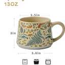 13oz Cute Ceramic Coffee Mugs, Individually Handmade Floral Pottery Cup, Microwave Safe Vintage Drinkware Gifts for Women (Summers Whisper with Lid and Spoon)