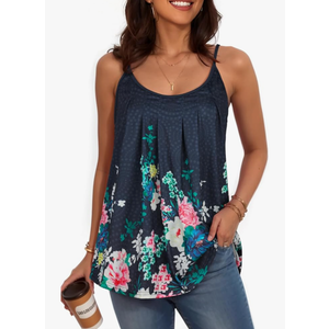 My Sky Tank Tops for Women Summer Sleeveless Adjustable Pleated Spaghetti Straps Camisole Loose Fit Casual Flowy Basic Tops, XXXL