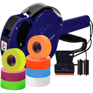 Perco Lite 1 Line Price Gun with Labels Kit - Includes 1 White Roll, 6 Multicolored Rolls, 2 Ink Rollers, 1 Ink roll and Labels Pre-Loaded