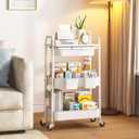 3 Tier Metal Rolling Utility Cart with Drawer & Lockable Wheels - Heavy-Duty Multifunctional Storage Organizer with 2 Cups and 4 Hooks for Bathroom, Kitchen, Snack, Craft, Makeup, Baby Essentials
