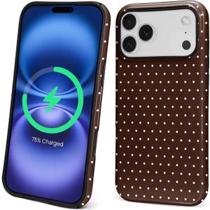 Magnetic Case for iPhone 17 Pro Max Design,Compatible with MagSafe,Slim Protective Soft TPU Bumper Phone Cover Women Girls Case for iPhone 17 Pro Max-Polka Dot Aesthetics Brown
