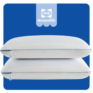 Sealy Dreamlife US Standard Size Memory Foam Cooling Pillow with SealyChill Cooling Gel, Removable Machine-Washable Cover, Made in the USA (2 Pack)
