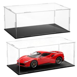 2 PCS Acrylic Model Car Display Case 1: 18 Scale Clear Display Boxes with Plastic Base Diecast Model Car Showcase & Storage Organizer for Vehicle Collectibles Memorabilia