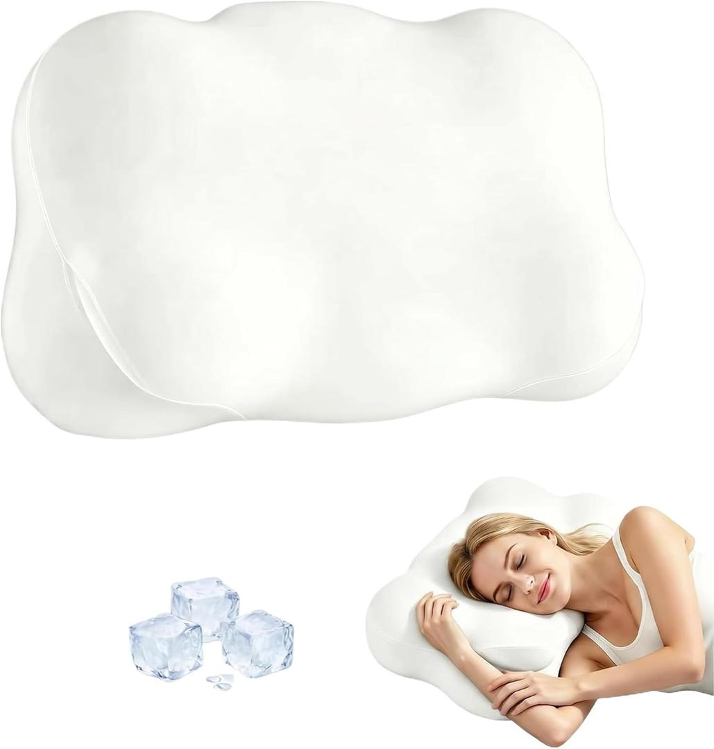 KLXXUJK Cloud Pillow,Ergonomic Memory Foam Pillow, Stable Support for Cervical Neck, Cooling Breathable Pillowcase, Cervical Neck Pain Relief for Side, Back & Stomach Sleepers  Queen Size White
